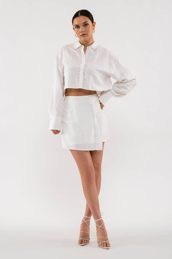 Women's Skirts - WRAP LINEN MINI SKIRT - WHITE - Cultured Cloths Apparel