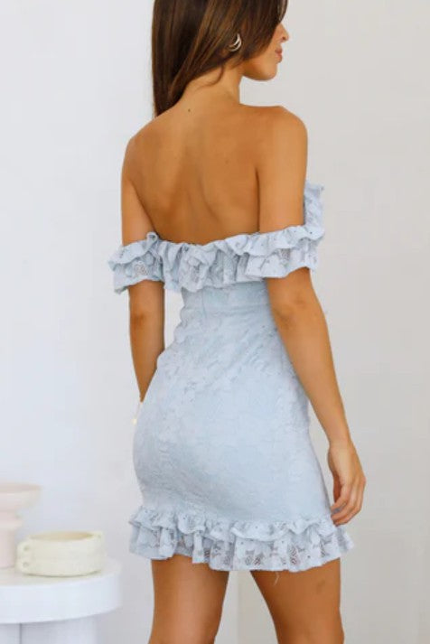 Women's Dresses - The Ruffle Lace Off-The-Shoulder Mini Bodycon Dress -  - Cultured Cloths Apparel