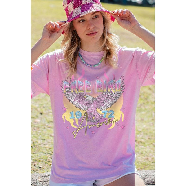 Graphic T-Shirts - Free Bird Mineral Washed Graphic Tee - Orchid - Cultured Cloths Apparel