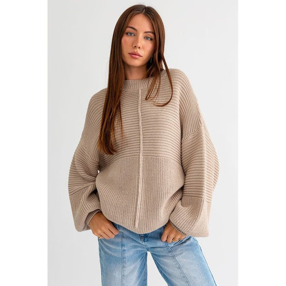 Women's Sweaters - Ribbed Knitted Sweater - BEIGE - Cultured Cloths Apparel