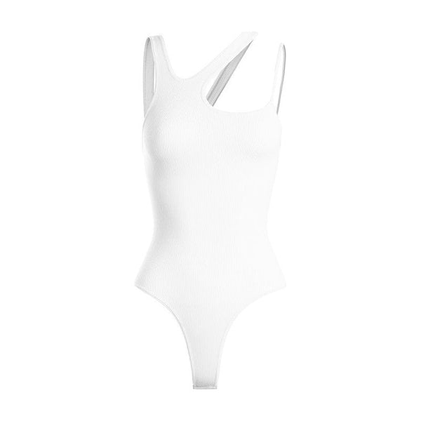 Athleisure - Asymmetric Bodysuit - White - Cultured Cloths Apparel