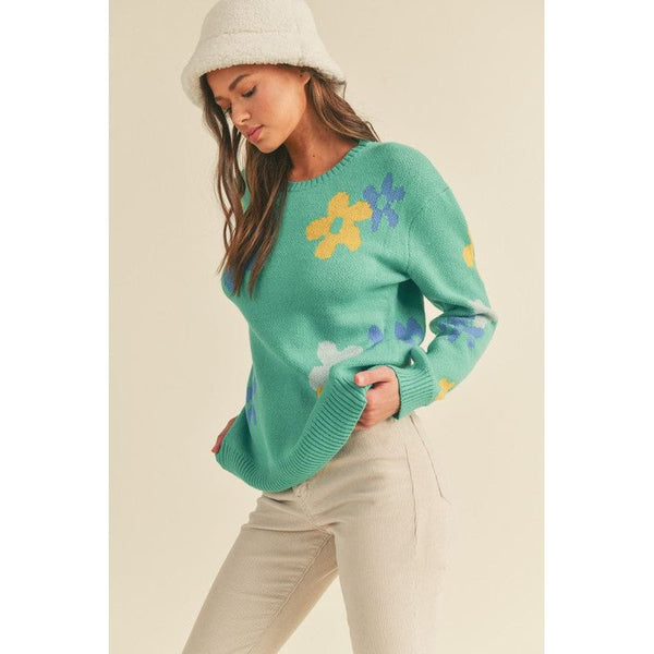 Women's Sweaters - Floral Print Knit Sweater -  - Cultured Cloths Apparel
