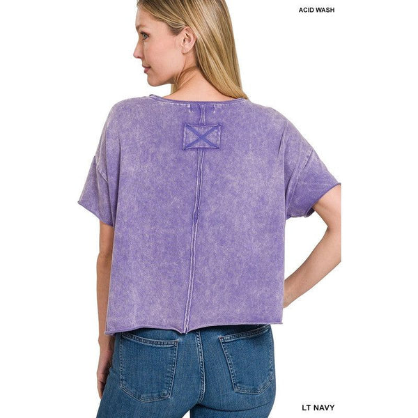 Graphic T-Shirts - ACID WASH RAW EDGE SHORT SLEEVE CROP TOP -  - Cultured Cloths Apparel