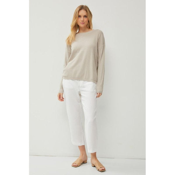 Women's Sweaters - Classic Crew Neck Drop Shoulder Ribbed Sweater - Warm Grey - Cultured Cloths Apparel