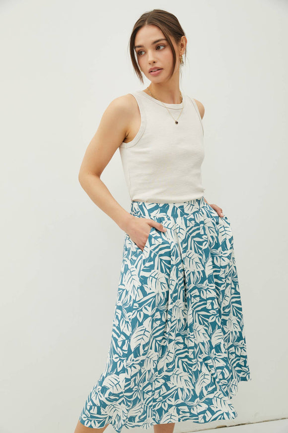 Women's Skirts - TROPICAL PRINT HIGH RISE PINTUCKED MIDI SKIRT -  - Cultured Cloths Apparel