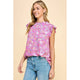 Women's Short Sleeve - Floral Top With Ruffled Neck and Short Sleeves -  - Cultured Cloths Apparel
