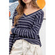 Women's Long Sleeve - Contrast Stripe V Neck Long Sleeve Top -  - Cultured Cloths Apparel
