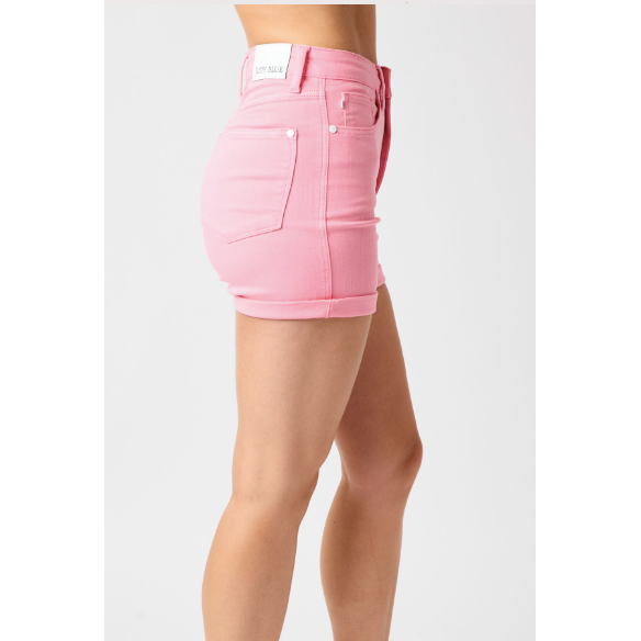 Women's Shorts - Judy Blue High Waist Tummy Control Pink Shorts -  - Cultured Cloths Apparel