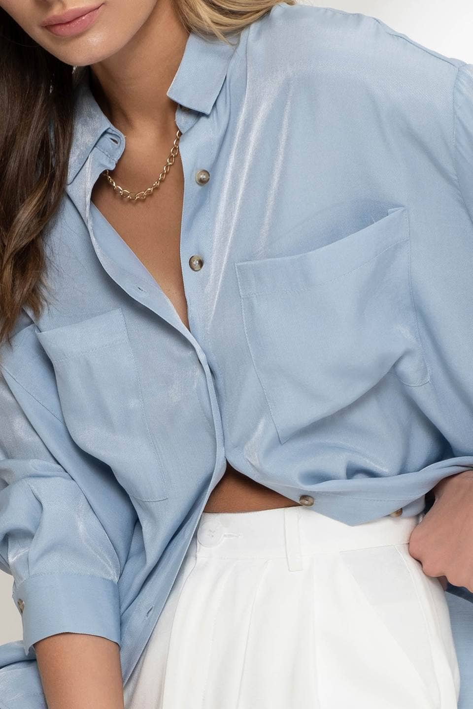 Women's Long Sleeve - OVERSIZED BUTTON DOWN LONG SLEEVE SHIRT - CHAMBRAY - Cultured Cloths Apparel
