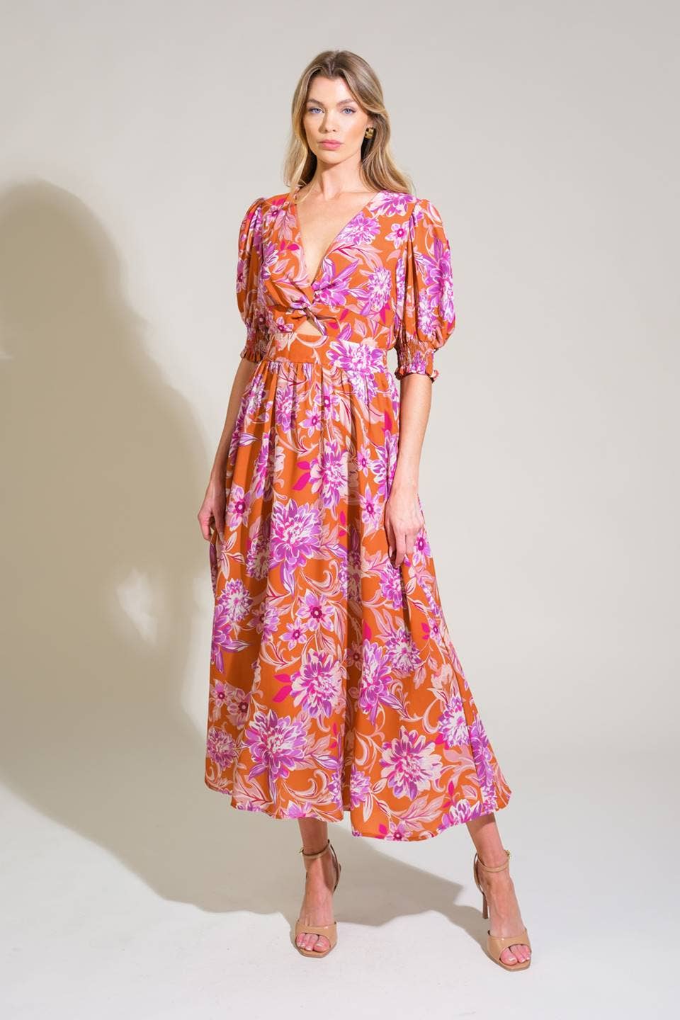 contemporary midi dresses Printed woven midi dress