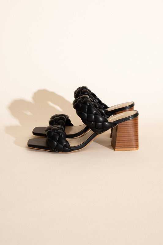Shoes - BUGGY-S Braided Stras Mule Heels - BLACK - Cultured Cloths Apparel