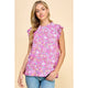 Women's Short Sleeve - Floral Top With Ruffled Neck and Short Sleeves -  - Cultured Cloths Apparel