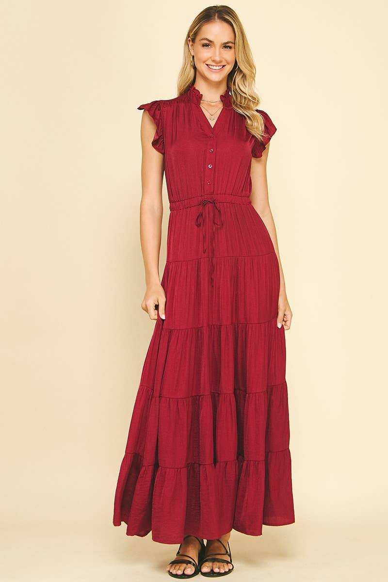 Satin Tiered Maxi Dress Dusty Navy / Medium