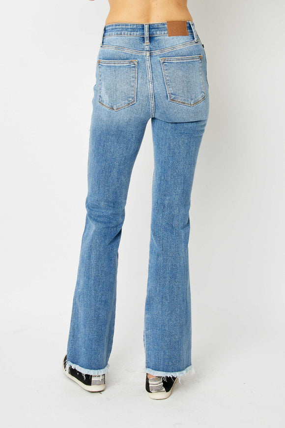 Denim - Judy Blue Full Size Distressed Raw Hem Bootcut Jeans -  - Cultured Cloths Apparel