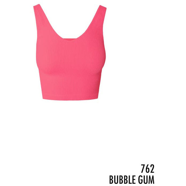 Athleisure - V Neck Ribbed Cropped Top - Bubblegum - Cultured Cloths Apparel