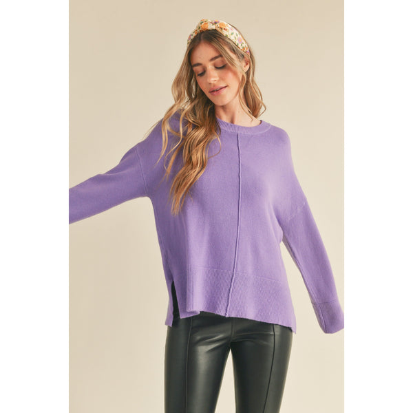 Women's Sweaters - Round Neck Basic Sweater Top - Iris - Cultured Cloths Apparel