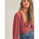 Women's Long Sleeve - Blushing Smocked Ruffle V Neckline Top -  - Cultured Cloths Apparel