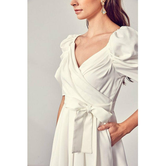 Women's Rompers - Wrap Front Side Tie Romper - OFF WHITE - Cultured Cloths Apparel
