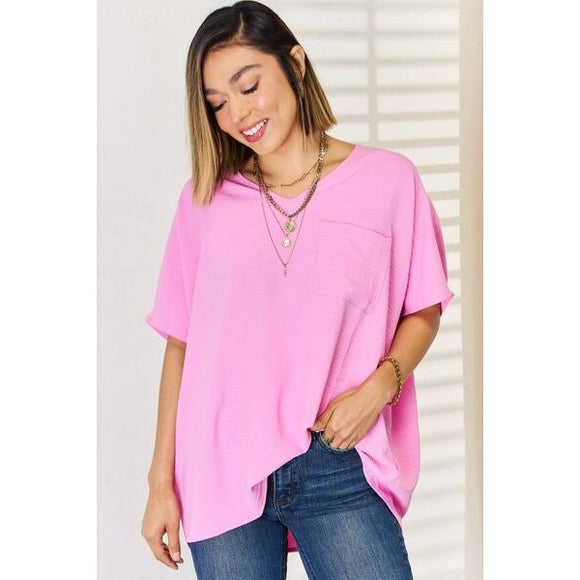 Women's Short Sleeve - Zenana Texture Short Sleeve T-Shirt - Candy Pink - Cultured Cloths Apparel