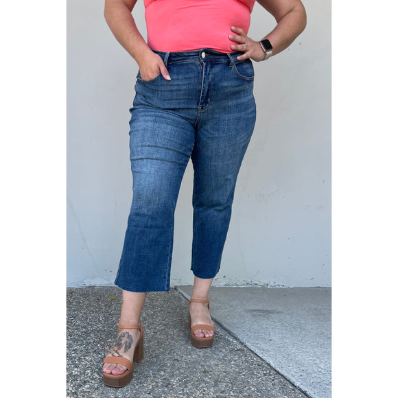 Denim - Judy Blue Renee Full Size Medium Wash Wide Leg Cropped Jeans - Medium - Cultured Cloths Apparel