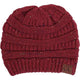 Beanies - C. C Cable Knit Beanie Messy Bun/Ponytail Confetti Hat - Burgundy - Cultured Cloths Apparel