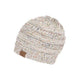 Beanies - C. C Cable Knit Beanie Messy Bun/Ponytail Confetti Hat - Ivory - Cultured Cloths Apparel