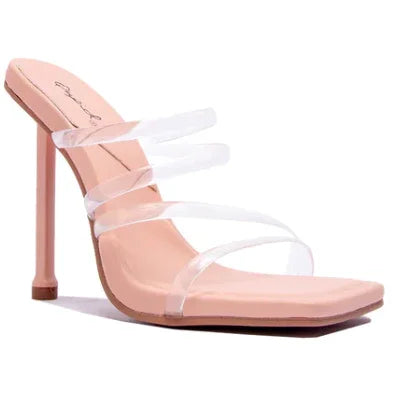 Qupid clear strap block top heeled sandals