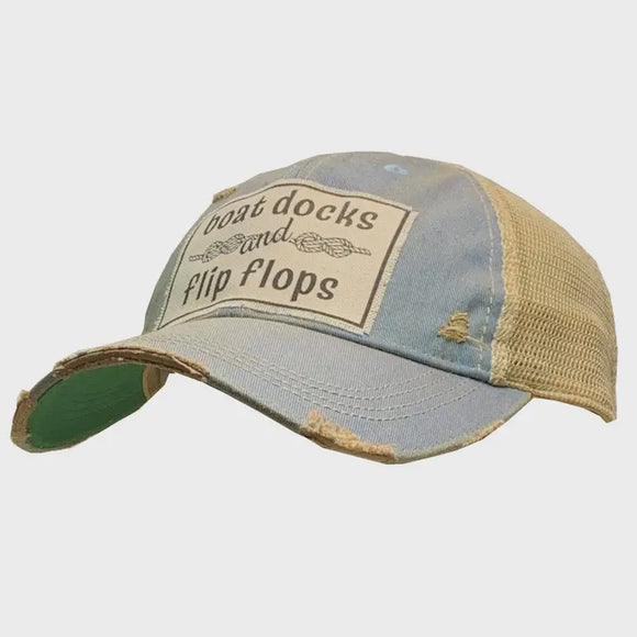 Baseball Hats - Boat Docks & Flip Flops Distressed Trucker Cap -  - Cultured Cloths Apparel