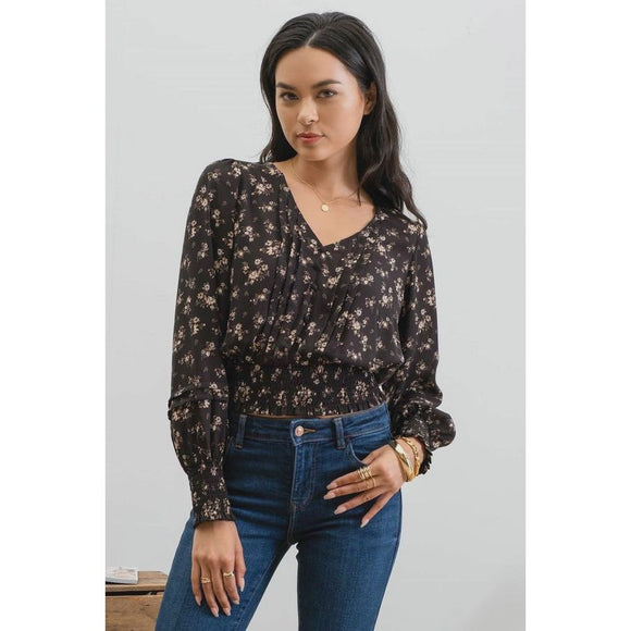 Women's Long Sleeve - Floral Front Pleated Woven Blouse -  - Cultured Cloths Apparel