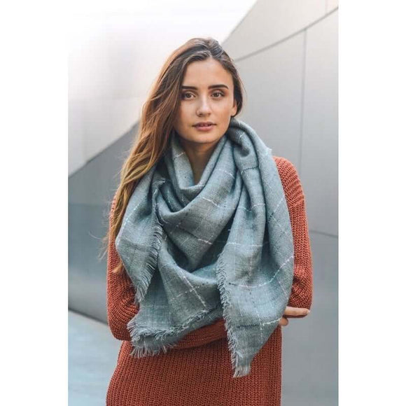 Accessories, Scarves - Oversized Square Lurex lined Graph Check Scarf - Grey - Cultured Cloths Apparel