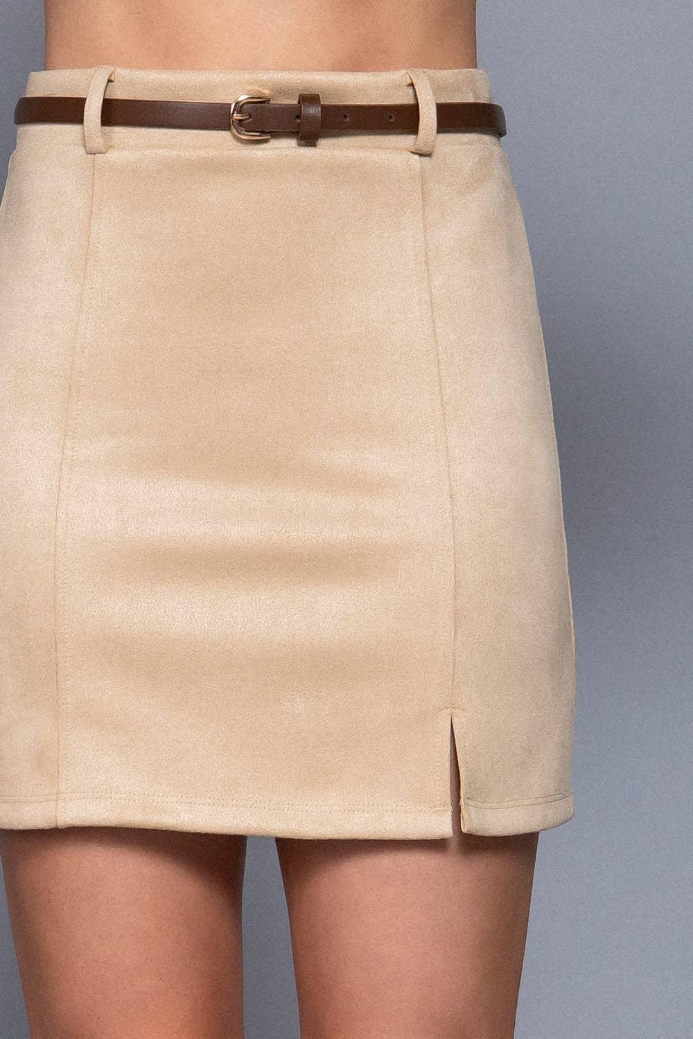 Women's Skirts - Belted Faux Suede Mini Skirt - - Cultured Cloths Apparel