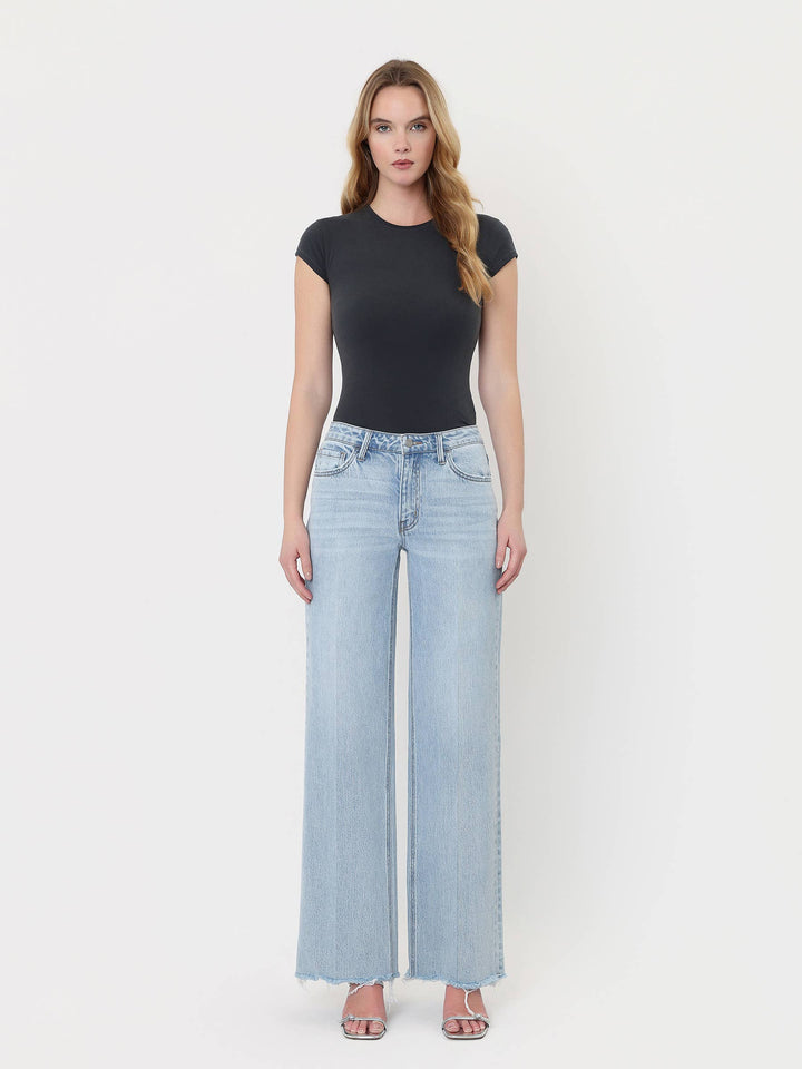 Denim - HIGH RISE TROUSER FOLD CREASED WIDE JEANS - - Cultured Cloths Apparel