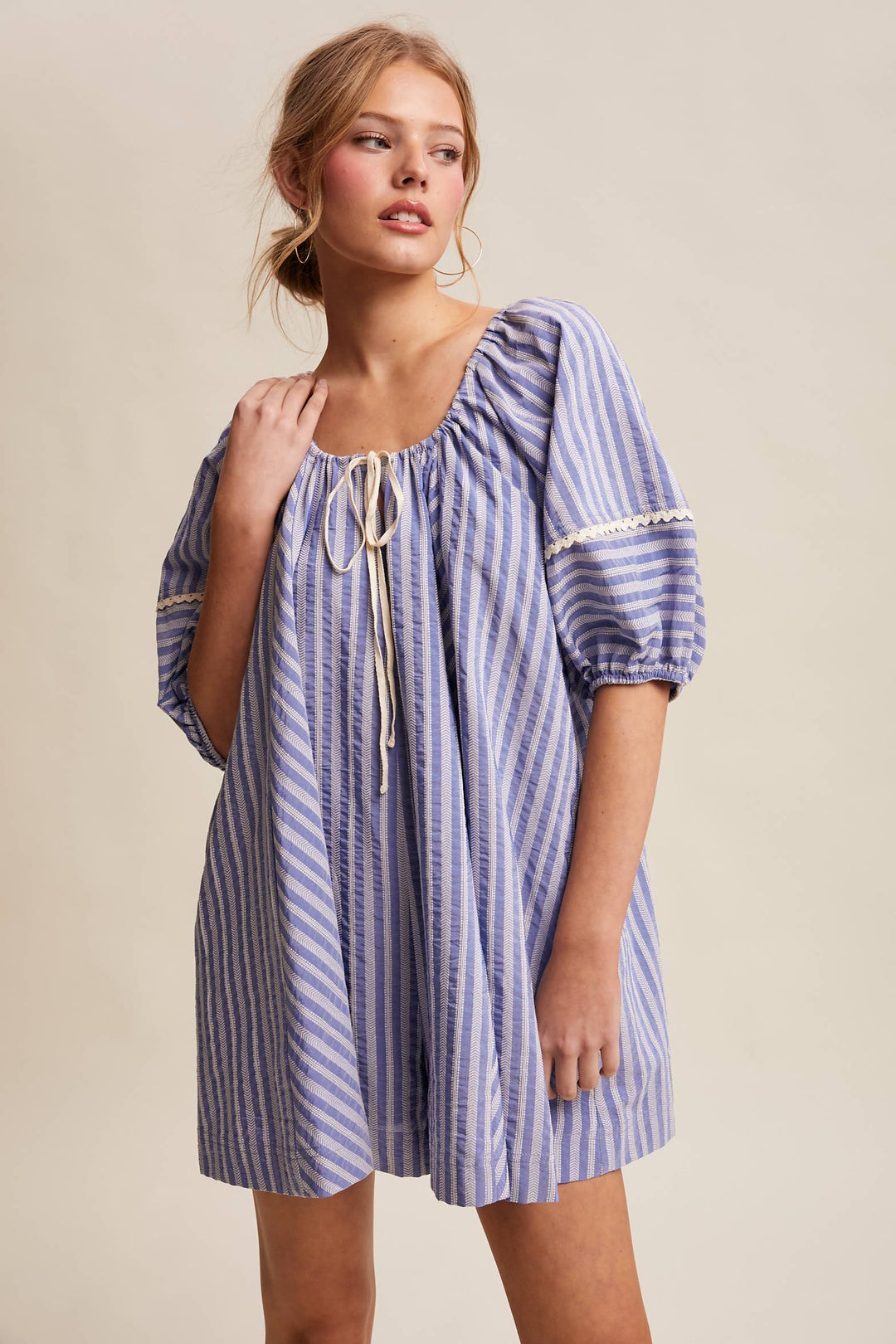 Romper - Striped Puff Sleeve Romper - - Cultured Cloths Apparel