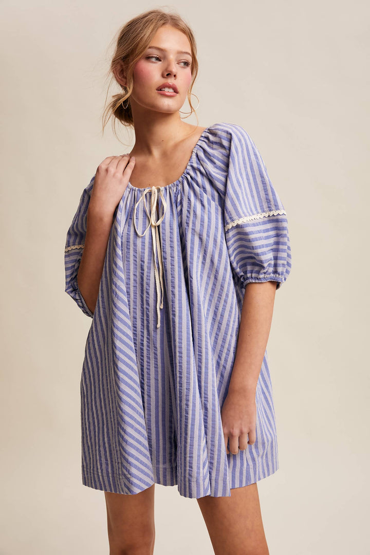 Romper - Striped Puff Sleeve Romper - - Cultured Cloths Apparel
