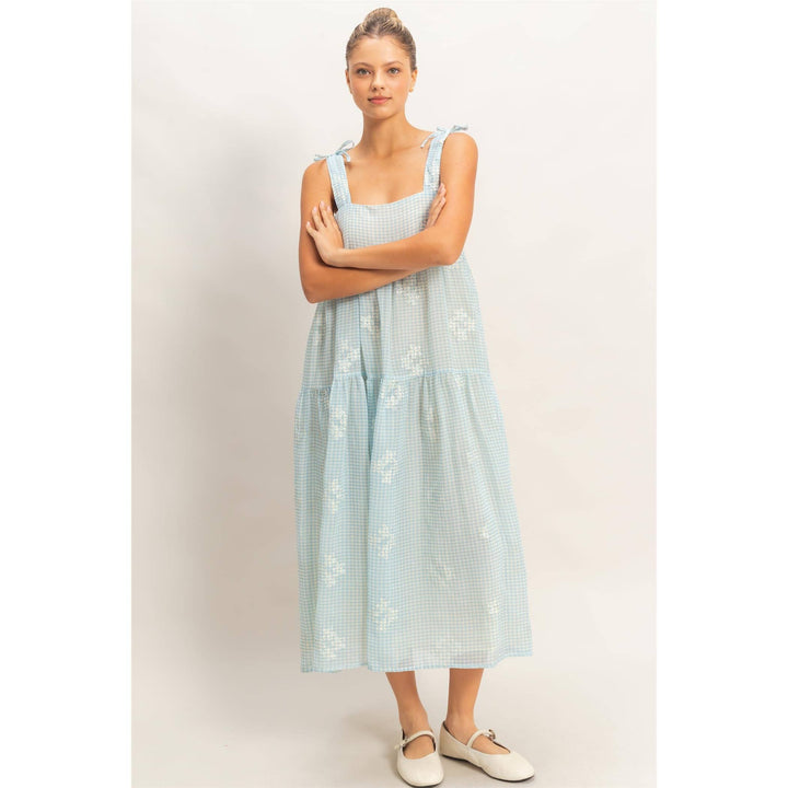 Dresses - Tiered Gingham Dress With Embroidery - - Cultured Cloths Apparel