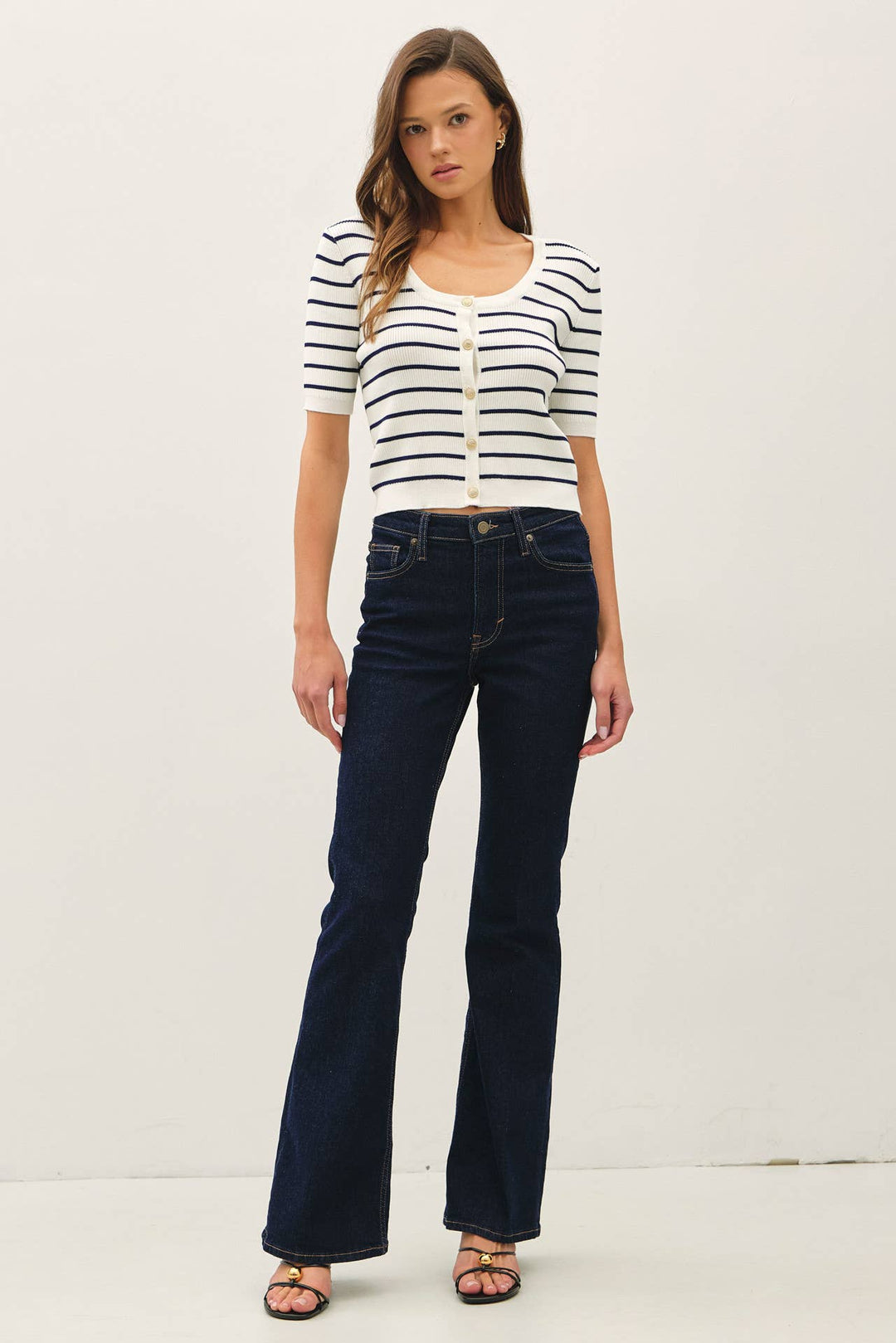 STRIPED SHORT SLEEVE CARDIGAN