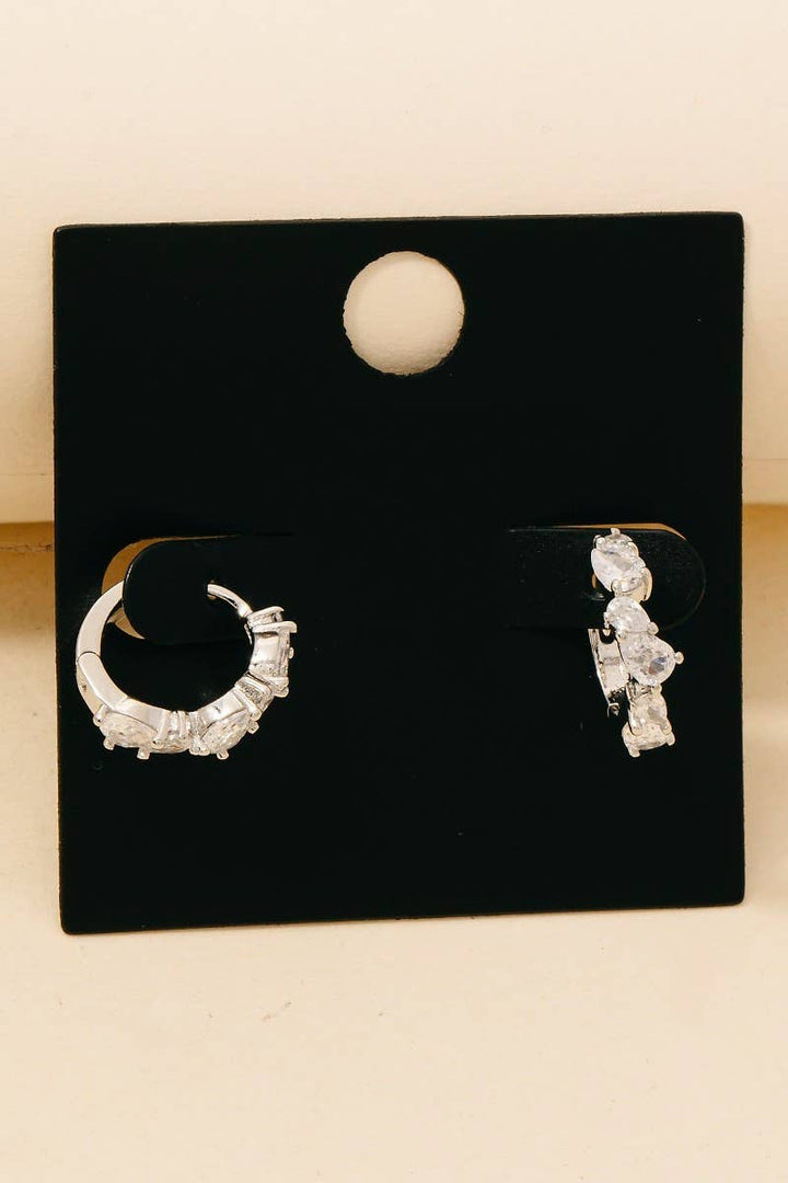 Accessories, Earrings - Gold Dipped Mixed Cz Shape Studs Hoop Earrings - - Cultured Cloths Apparel