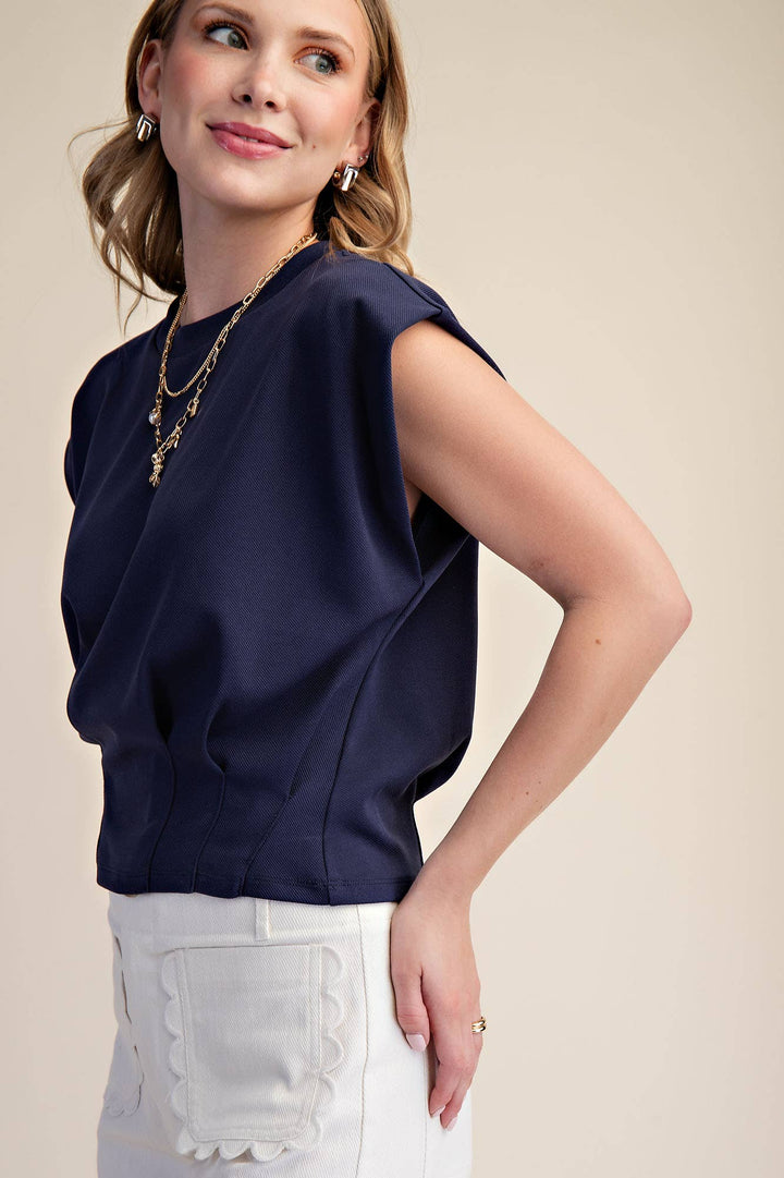 - Pleated Waist Minimalist Chic Modern Crop Top - - Cultured Cloths Apparel