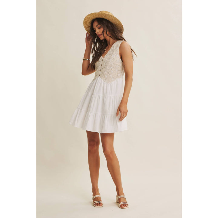 Dresses - FRENCH PICNIC MIXED MEDIA COTTON CROCHET MINI DRESS - - Cultured Cloths Apparel