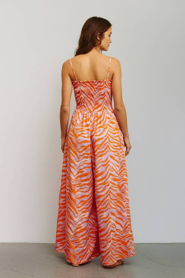 Romper - Wide Legs Smocked Floral Print Jumpsuit - - Cultured Cloths Apparel