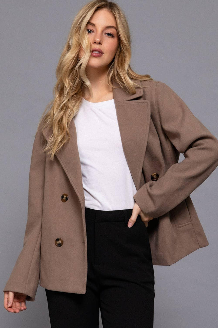 Outerwear - Long Sleeve Soft Felt Short Peacoat - MEDIUM - Cultured Cloths Apparel