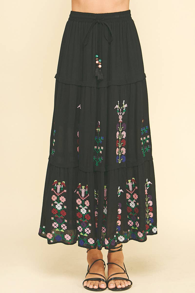 Skirts - FLORAL EMBROIDERED MAXI SKIRTS - - Cultured Cloths Apparel
