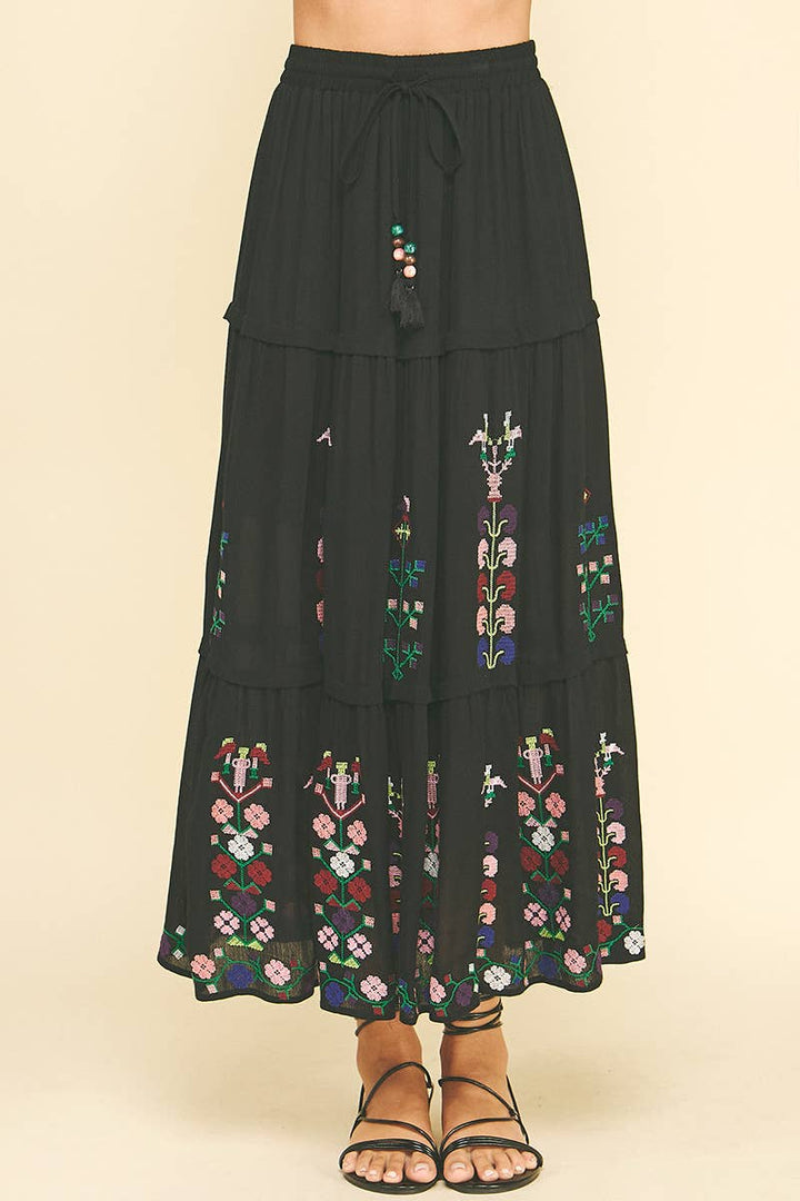 Skirts - FLORAL EMBROIDERED MAXI SKIRTS - - Cultured Cloths Apparel