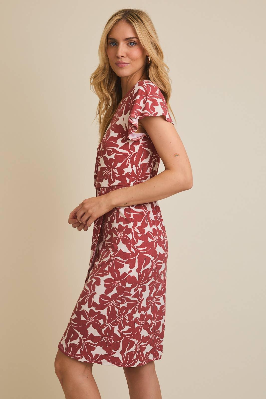 Women's Dresses - SURPLICE RUFFLE SHORT SLEEVE FLORAL PRINT DRESS - - Cultured Cloths Apparel