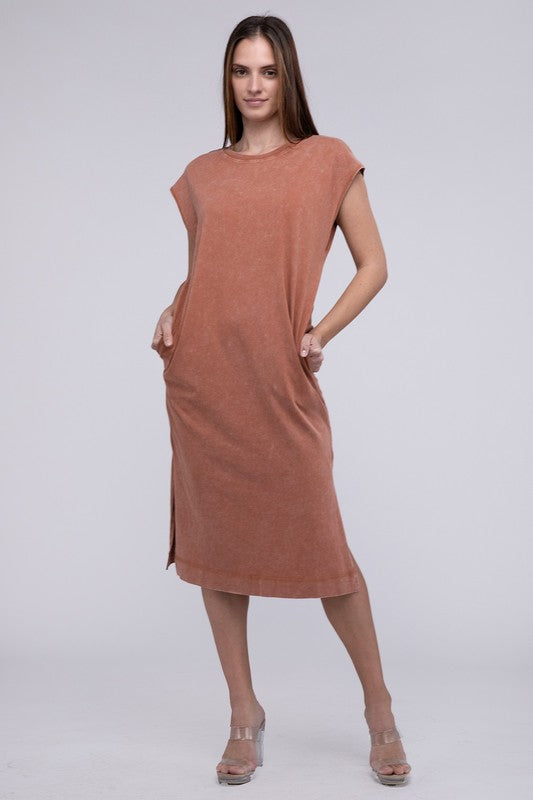Women's Dresses - Casual Comfy Sleeveless Midi Dress - BAKED CLAY - Cultured Cloths Apparel