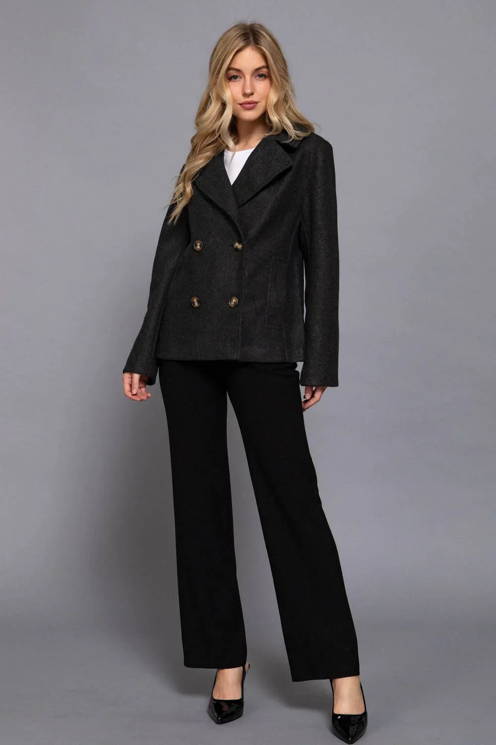 Outerwear - Long Sleeve Soft Felt Short Peacoat - - Cultured Cloths Apparel