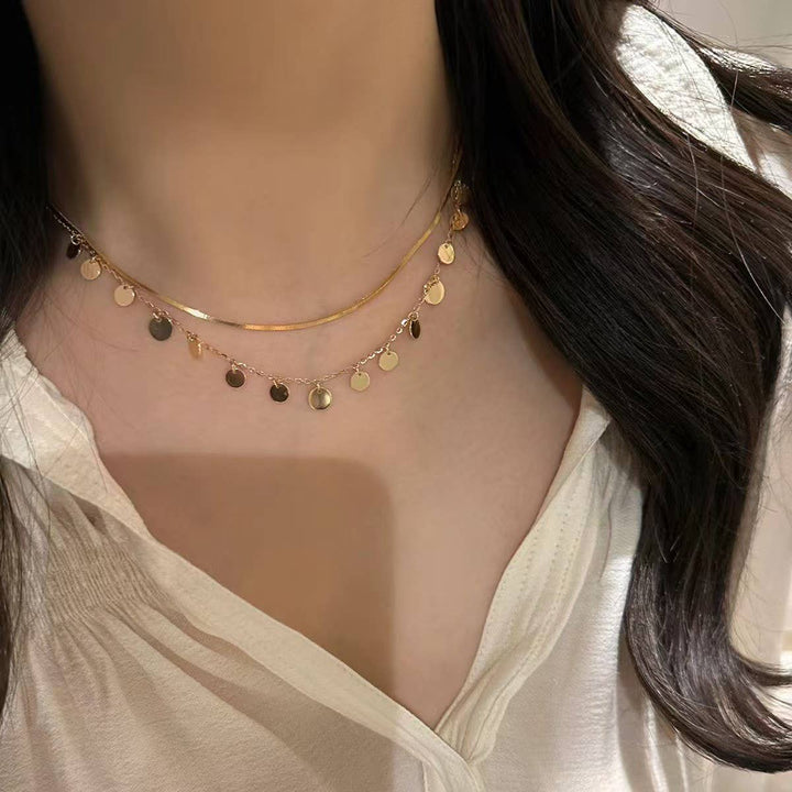 Accessories, Necklaces - STAINLESS STEEL TARNISH FREE DISC LAYER NECKLACE | 40NK349 - - Cultured Cloths Apparel