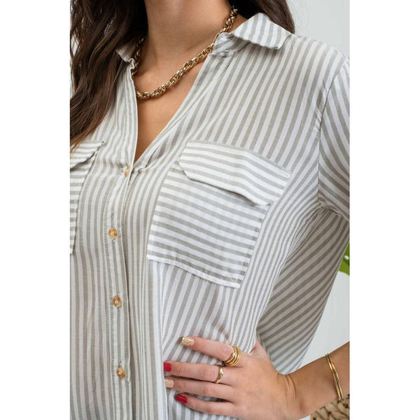 Women's Long Sleeve - Striped Lightweight Woven Top -  - Cultured Cloths Apparel