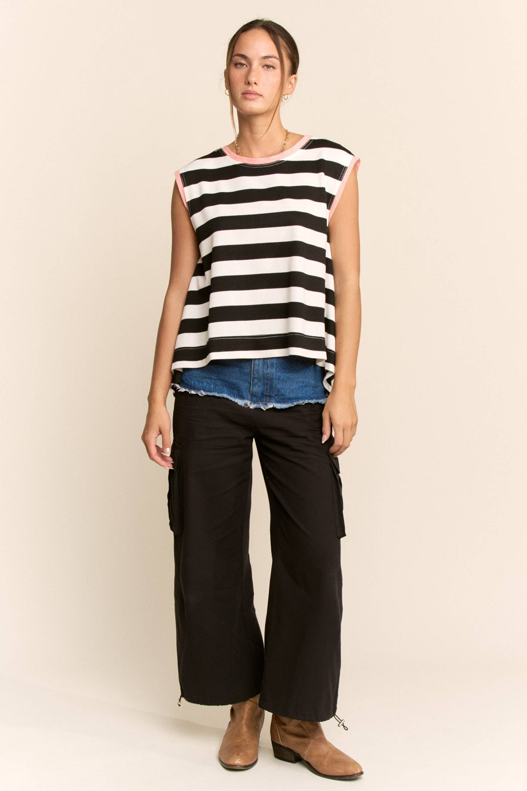 STRIPED SLEEVELESS RELAXED FIT TOP