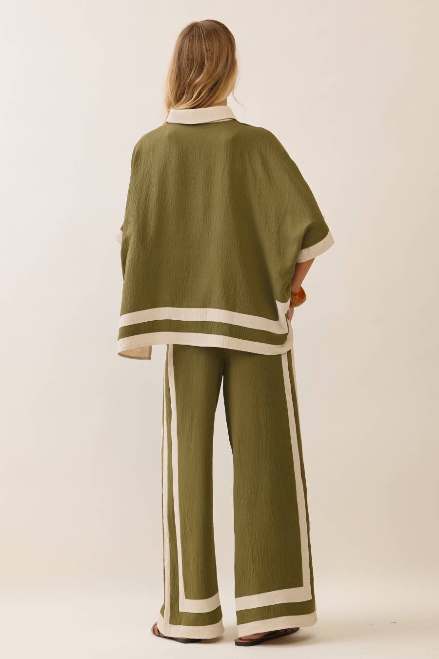 Contrast Trim Shirt With Matching Pants Set